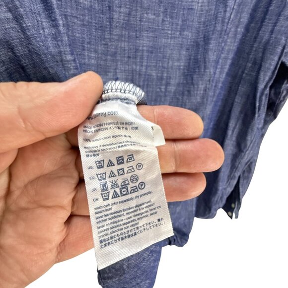 Tommy Hilfiger Men’s Chambray Button Down Shirt Size L Blue Casual Streetwear - Picture 7 of 9